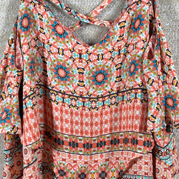 torrid Tops - Torrid Womens Boho Geometric Kaleidoscope Cold Shoulder Strappy Top Coral Size 0